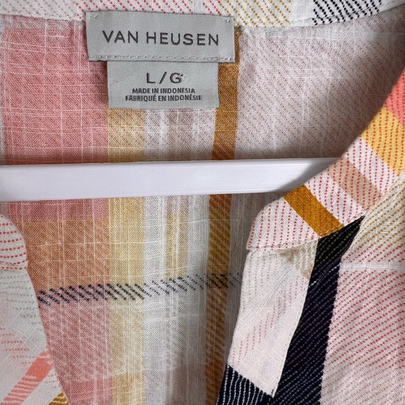 Van Heusen Short Sleeve V Neck Shirt in Pink White Yellow Women’s Large - Picture 3 of 5